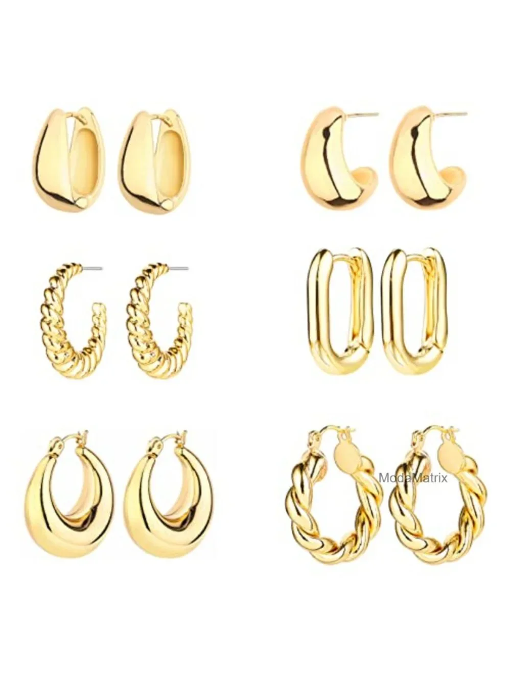 6 Pairs 14K Gold Plated Hoop Earrings for Women Lightweight Chunky Hoop